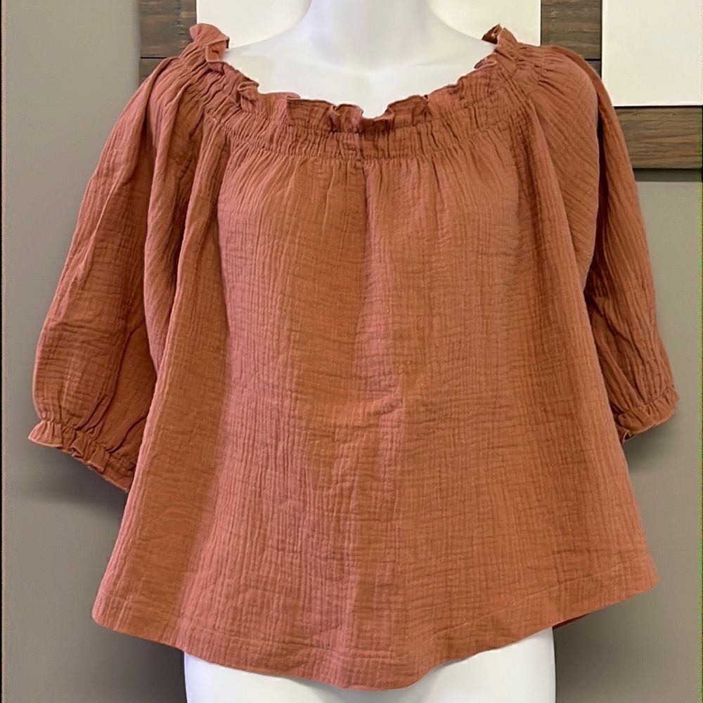 Lulus Off The Shoulder Gauze Dusty Rose Boho Blouse- Large